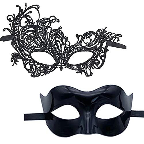 Aurgiarme 2 x Set Maskerade-Maske für Damen und Herren, Spitzen-Augenmaske, Halbgesichtsmaske, Abendmaske, Abschlussball, Maske, Halloween-Party-Maske, 2 Stück, Damen-Maske, Halloween-Party-Maske, von Aurgiarme