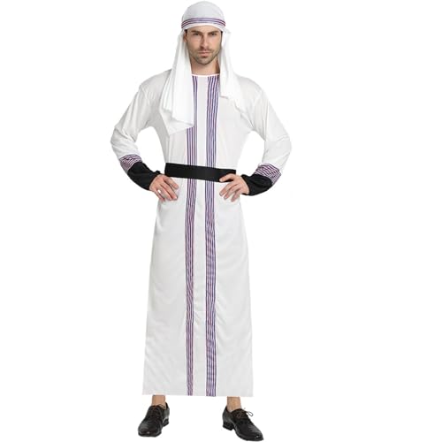 Aurgiarme Arabisches Halloween-Cosplay-Outfit, Schäfer-Kostüm, arabisches Kostüm, Naher Osten, Robe, arabisches Verkleidungs-Kostüm für Herren, arabisches Cosplay-Kostüm, Naher Osten, Robe, von Aurgiarme