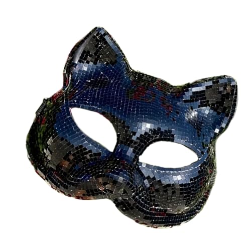 Aurgiarme Glitzernde Katzen in glitzernder Maske Schwarz Silber Katzenzubehör mit bequemer Passform für Party-Fans von Aurgiarme