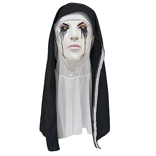 Aurgiarme Halloween Gruselige Vollkopf-Latex-Maske Horrific Old Witches Woman Nonne Maske mit Haaren Cosplays Kostüm Requisiten Monsters Maske Halloween Kostüm von Aurgiarme