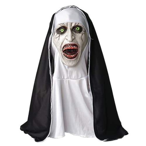 Aurgiarme Halloween Gruselige Vollkopf-Latex-Maske Horrific Old Witches Woman Nonne Maske mit Haaren Cosplays Kostüm Requisiten Monsters Maske Halloween Kostüm von Aurgiarme
