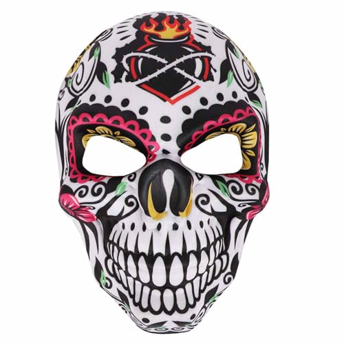 Gruseliger Totenkopf-Druck, Maske, Tag der Toten, Halloween-Kostümmaske, Halloween-Maske, Knochen-Kostüm, Zubehör, Totenkopf-Druck, Halloween-Maske, Tag der Toten, Maskerade, Knochen-Kostüm-Zubehör von Aurgiarme