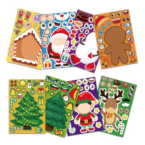 Weihnachts Puzzle Aufkleber Set 8 Blatt Kreative Gesichtswechsel Weihnachtsmann Aufkleber Weihnachtsbaum Socken Aufkleber Party Requisiten von Aurgiarme