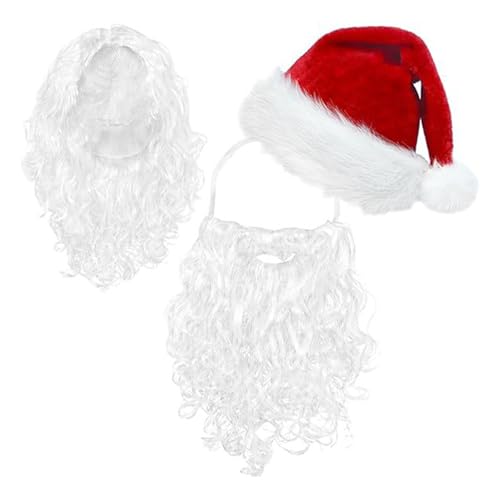 Weihnachtsmannmütze, Weihnachtsmann-Bart und Haar-Set für Erwachsene, Weihnachtsmann-Kostüm, Zubehör-Set für Weihnachten, Maskerade, Geburtstag von Aurgiarme