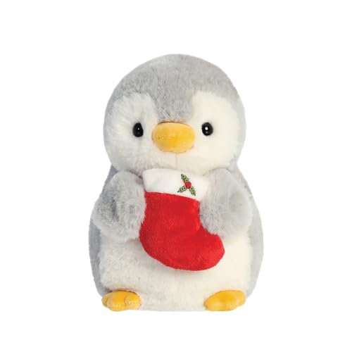 Aurora, 99360, Pompom Penguin w/Stocking 8In, Soft Toy, White and Grey von Aurora