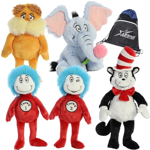 Aurora Dr. Seuss Plush Bundle: The Cat in The Hat, Thing 1 + 2, The Lorax, and Horton with Exclusive Myriads Bag von Aurora