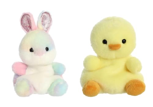 Aurora Easter Palm Pals 4" Plush 2 Piece Bundle, Betsy Chick and Opal Rainbow Bunny von Aurora