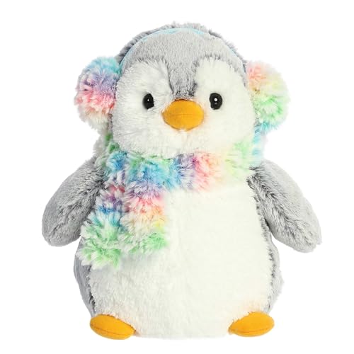 Aurora Festive PomPom Penguin Pom Pom Rainbow Muffs Stofftier lebendige Begleiter endloser Spa Grau, 22,9 cm von Aurora