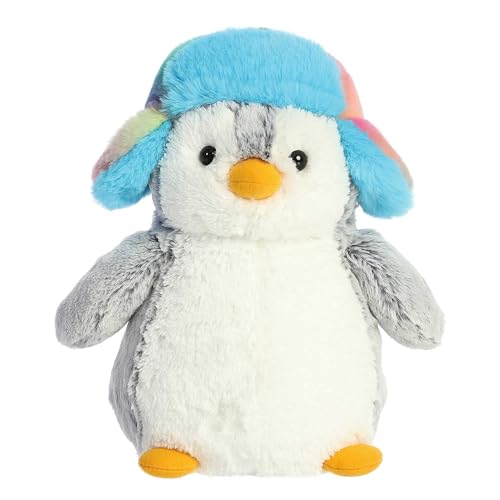 Aurora Festive PomPom Penguin Pom Pom Rainbow Trapper Stuffed Animal - Vibrant Companions - Endless Fun - Gray 9 Inches von Aurora