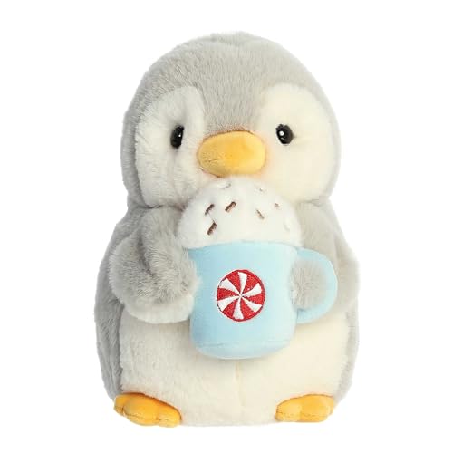 Aurora Festive Pompom Penguin Pompom mit Latte Stofftier lebendige Begleiter endloser Spa Grau, 20,3 cm von Aurora