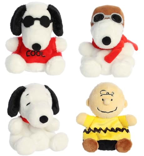 Aurora Peanuts 4 Piece Palm Pal Plush Bundle, Charlie Brown, Joe Cool, Flying Ace, and Snoopy von Aurora