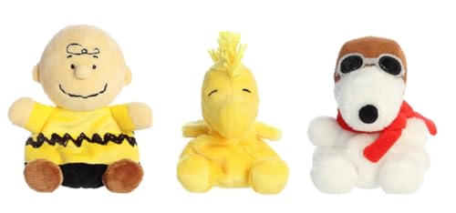 Aurora Peanuts Palm Pal 3 Piece Plush Bundle, Snoopy Flying Ace, Woodstock, and Charlie Brown 5 Inches von Aurora