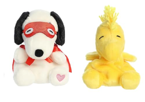 Aurora Peanuts Valentines 2 Piece Palm Pals Bundle, Woodstock and Snoopy Kissing Bandit 5 Inch von Aurora