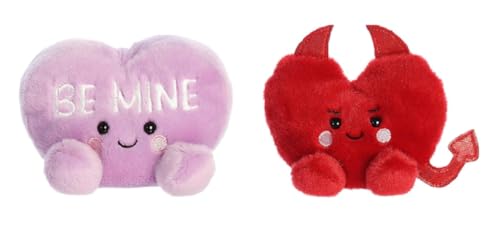 Aurora Valentine Candy Heart Palm Pal 5" Plush 2 Pc Bundle, Purple Be Mine - Red Klaus von Aurora