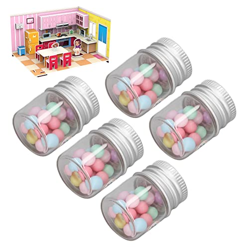 AuroraPeak Miniatur-Süßigkeitenflaschen-Miniatur-Puppenhaus-Süßigkeiten-Glas-Set, Maßstab 1:12, Kunststoffglas, Puppenhaus, Küchendekoration, 5 Stück, Puppenhaus-Zubehör für Mädchen von AuroraPeak