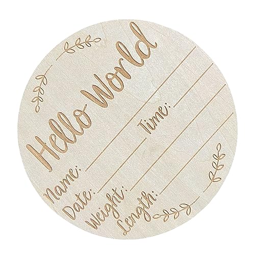 AuroraPeak Rundes Baby Ankündigungsschild Rund Baby Ankündigung Foto Requisite Lindenholz Schild Hello World für Kinderzimmer 15 cm Durchmesser von AuroraPeak