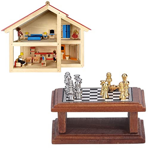 AuroraPeak Schachtisch Set Miniatur Schach Set 1:12 Puppenhaus Exquisite Mini Schach Set Home Decoration Geschenk von AuroraPeak