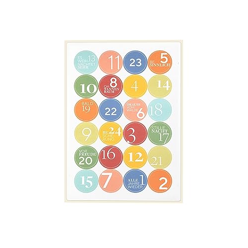 Adventskalender Aufkleber – 24 Sticker im Set – Adventskalender Zahlen für Weihnachten 2024 – 5 verschiedene Motive – Zahlen Aufkleber für Adventskalender Tüten – Kalender Sticker - PASTELL von Ausgewählt verpackt