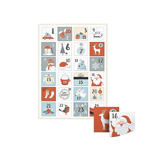 Adventskalender Aufkleber – 24 Sticker im Set – Adventskalender Zahlen für Weihnachten 2024 – 5 verschiedene Motive – Zahlen Aufkleber für Adventskalender Tüten – Kalender Sticker - SKANDINAVISCH von Ausgewählt verpackt