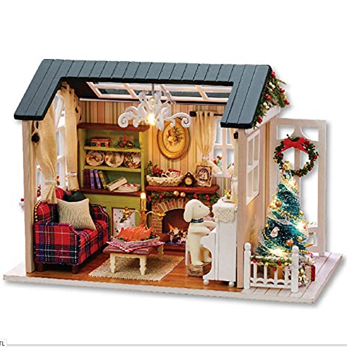 Ausla DIY Dollhouse Miniatur-Holzpuppenhaus-Kit mit Möbeln und LED-Licht Kreative Geburtstagsgeschenke für und Erwachsene, Weihnachtspuppenhaus von Ausla