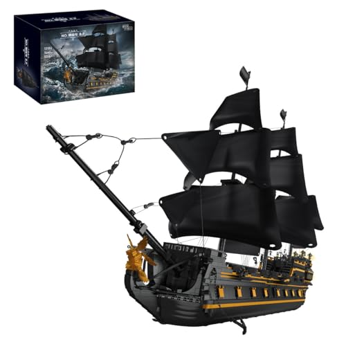 Auspcers Groß Black Pearl Piratenschiff Bausteine Spielzeug Set, 5266 Teile Große Segelschiff Bausteine Spielzeug, MOC Segelschiff Modellbausatz Geschenk, Black Pearl Piratenschiff Bauklötze Bausatz von Auspcers