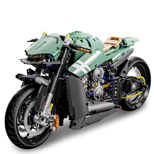 Auspcers Motorrad Bausteine Set, 1:5 Groß Motorrad Modellbausatz, 2176 Teile Bausatz Supermotorrad Spielzeug für Erwachsene Kinder, Motorrad Bausteine Bausatz Kompatibel mit großen Marken von Auspcers