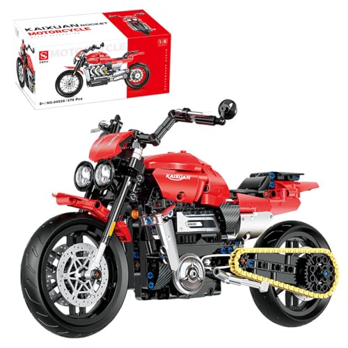 Auspcers Technik Motorrad Bausteine für Triumph Rocket Supermotorrad, 578 Teile Technik Gelände Motorrad Rennen Superbike Modellbausatz Geschenk für Kinder Erwachsene Kompatibel mit Andere Marken von Auspcers