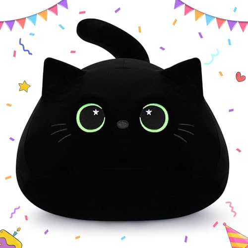 18,9 Zoll Groß Schwarze Katze Plüschtier Katze Kuscheltier, Weiches Stofftier Katze Kawaii Kopfkissen Gefüllte Katze Puppe Tier Kissen Süße Dekoratives Kissen Halloween Weihnachten Geschenk (Grün) von Auspicious beginning