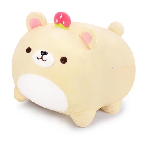 Auspicious beginning Bär Plüschtier Kawaii Bär Puppe Süßes Bär Plüsch Spielzeug, Niedlich Plüschbär mit Erdbeere Stofftier Kuschelkissen Sammelbare Cartoon Plüschtier Puppe für Freundin, 40cm von Auspicious beginning