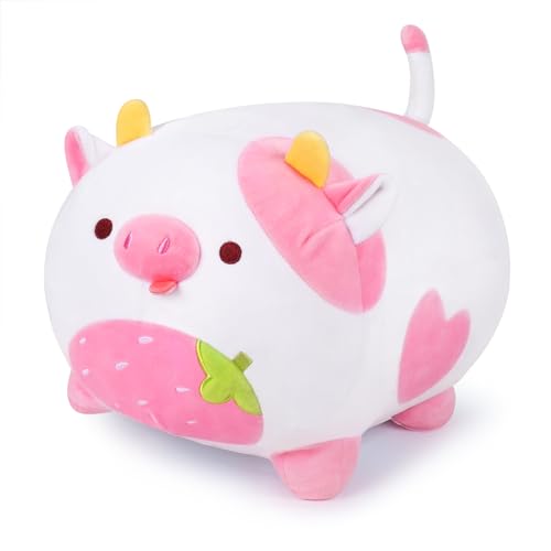 Erdbeer Kuh Plüschtier Niedliche Rosa Kuh Umarmungskissen Kawaii Kuscheltier, Weiches Kuh Plüsch Spielzeug Anime Plüschtier Plüsch Milchkuh Puppe für Kinder Erwachsene, Geburtstag Valentinstag, 40cm von Auspicious beginning