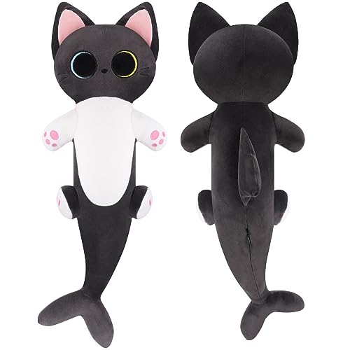 Hai Katze Kuscheltier Süße Tier Plüschtier Kawaii Plüsch Katze Umarmungskissen, Cartoon Hai Kätzchen Plüschtier Flauschige Plüsch Katze Kissen Puppe für Kinder Freunde, Geburtstag, Grau, 55cm von Auspicious beginning