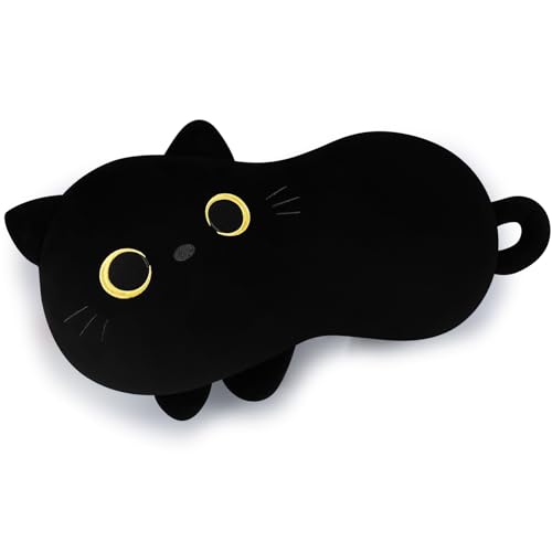 Schwarze Katze Plüschtier Kawaii Katze Kuscheltier, Weiches Stofftier Katze Kissen Gefüllte Katze Puppe Tier Kissen Süße Dekoratives Kissen für Kinder Halloween Weihnachten Geschenk von Auspicious beginning