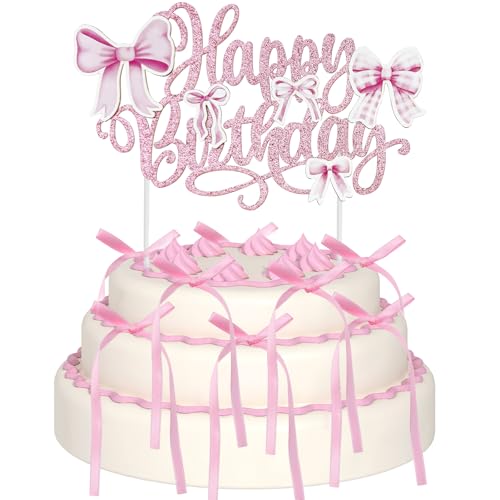 13 x glitzernde rosa Schleifen-Geburtstagstortenaufsätze, Schleifenbänder, rosa Kuchendekorationen für Babyparty, Kindergeburtstag, Hochzeit, Party, Jahrestag 13 x glitzernde rosa Schleifen-Geburtstagstortenaufsätze, Schleifenbänder, rosa Kuchendekorationen für Babyparty, Kindergeburtstag, Hochzeit, Party, Jahrestag von Auswalar