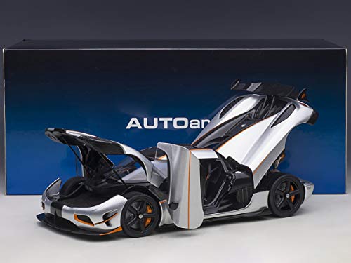 Autoart 79024 Koenigsegg Agera RS Moon Silver mit Carbon und Orange Akzenten, 1/18 Modellauto von Auto Art Models