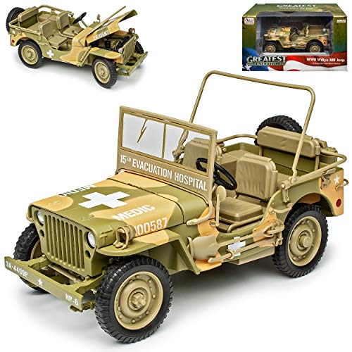 Auto world Jeep Willys 1/4 TON Army Truck Grün Beige USA Army 2. Weltkrieg Offen 1/18 Modell Auto von Auto World