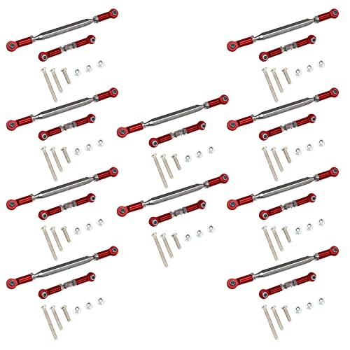 AutoSwan 10X Metall Verstellbares Lenk Gestänge Servo Link Zug Stange Spann Schloss für Mn D90 D99 Mn-90-45 1/12 Rot von AutoSwan