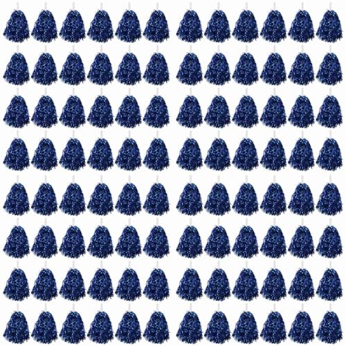 AutoSwan 96 Stück Cheerleading Pom Poms Metallfolie Cheer Pom Poms mit Kunststoffgriff für Erwachsene Kinder Cheerleader Blau von AutoSwan