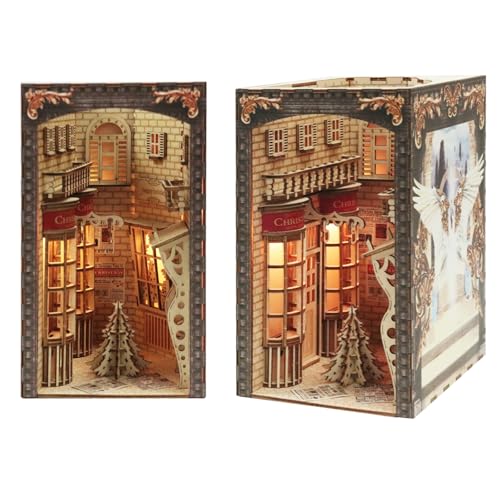 Auveach Holzpuzzle 3D für Erwachsene 169 Stück Modell Weihnachten Vintage Magic Street Lane Booknook mit LED Lichter Modellbau zum Bauen Geschenke Dekorative Ornamente von Auveach