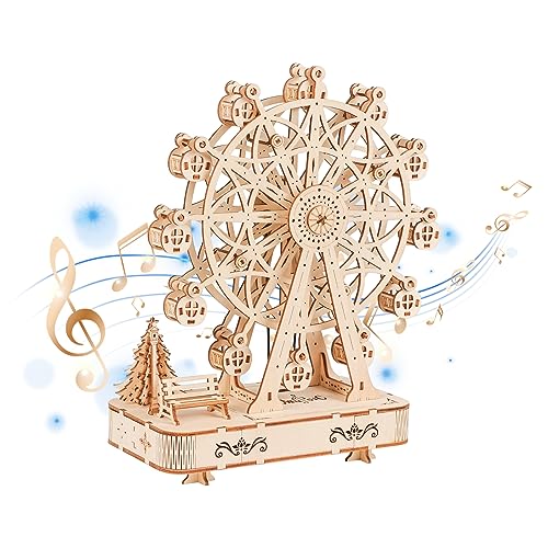 Auveach Holzpuzzle 3D für Erwachsene Kinder 133 Teile Kit Modell Riesenrad mit Musik Modellbau Erwachsene Geschenke Ornamente Dekoration Weihnachtsbaum von Auveach