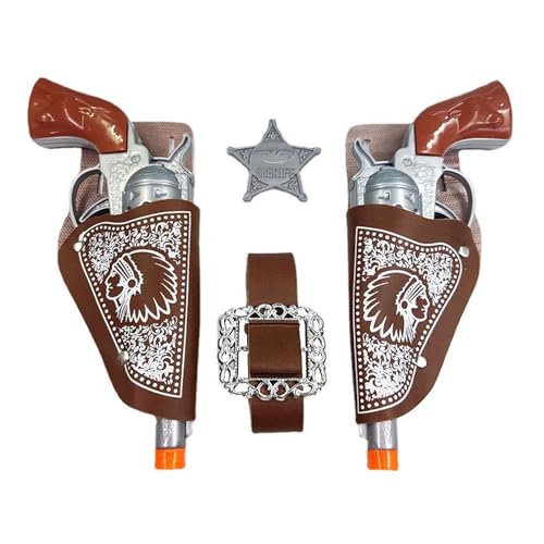 Cowboypistole,Cowboy Gürtel Kinder,6 Stück Cowboy Kostüm Kinder Zubehör,mit Halfter und Gürtel Fünfzackiges Sternabzeichen,für Carnival Halloween Motto-Party Cosplay von Auzlya