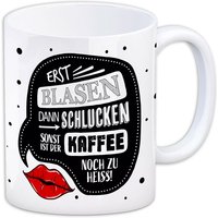 Kaffeebecher "Erst blasen, dann schlucken..." aus Keramik, 330ml von Avandu GmbH