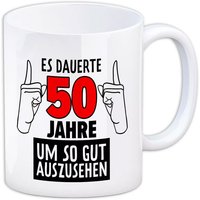 Kaffeebecher "Es dauerte 50 Jahre um so gut auszusehen" aus Keramik, 330ml von Avandu GmbH