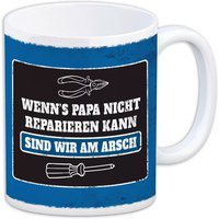 Kaffeebecher "Wenn&#039;s Papa nicht reparieren kann..." aus Keramik, 330ml von Avandu GmbH