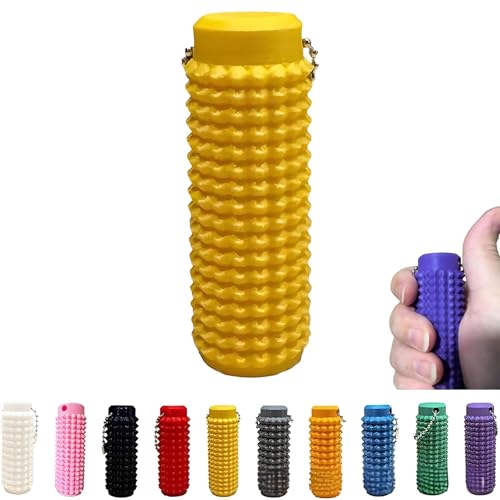 Spiky Grippie Stim Schlüsselanhänger,Roller Spiky Grippie Stim Schlüsselanhänger,Tragbarer Mini Roller Massage Schlüsselanhänger,Massage Beruhigender Venting Fidget Schlüsselanhänger (Gelb) von Avanise