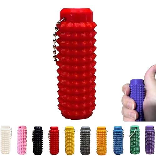 Spiky Grippie Stim Schlüsselanhänger,Roller Spiky Grippie Stim Schlüsselanhänger,Tragbarer Mini Roller Massage Schlüsselanhänger,Massage Beruhigender Venting Fidget Schlüsselanhänger (Rot) von Avanise