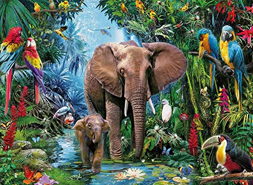 Puzzle für Erwachsene, 1000 Teile, Elefantenpapagei im Regenwald, 27,56 x 19,69 Zoll, Tierpuzzles für Erwachsene, pädagogische Herausforderung, Spielzeug, 1000 Teile, Elefanten-Puzzles für Erwachsene von AveJoys