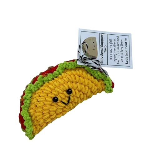 Avejjbaey Emotionale unterstützende Häkel-Tacos-Spielzeug, Cartoon-Plüsch-Strickfigur, Puppen mit positivem Wort zur Ermutigung von Avejjbaey