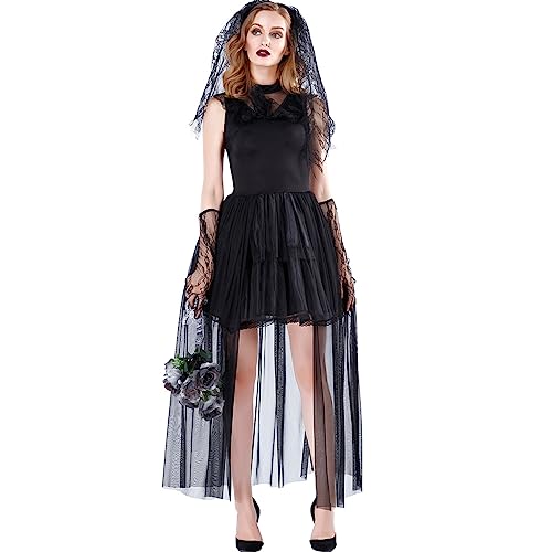 Avejjbaey Frauen Braut Ärmelloses Kleid Schleier Halloween Cosplay Kostüm von Avejjbaey