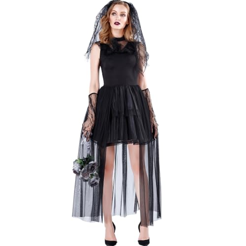 Avejjbaey Frauen Braut Ärmelloses Kleid Schleier Halloween Cosplay Kostüm von Avejjbaey