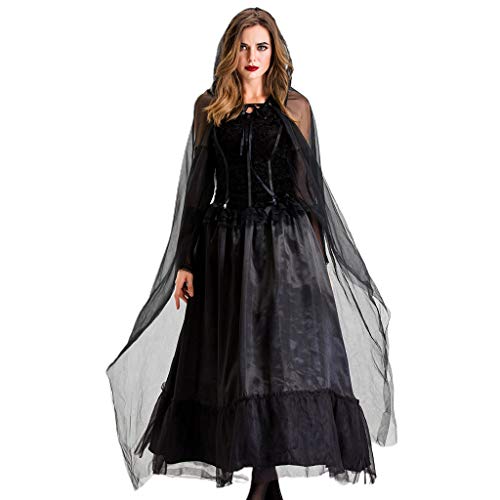 Avejjbaey Frauen Halloween Braut Schwarzes Hexenkleid Cosplay Kostüm Outfit von Avejjbaey